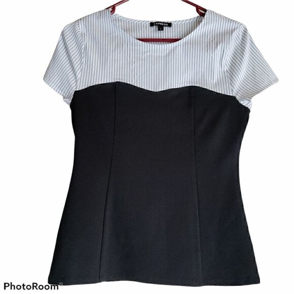 𝅺express women's black and white classic blouse - Picture 1 of 3